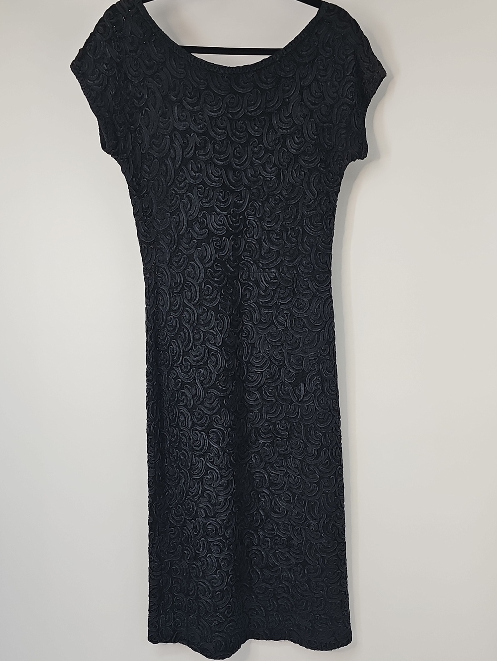 Vintage Soutache Floral Coiling Embroidery Stitched on Mesh Black Midi Dress
